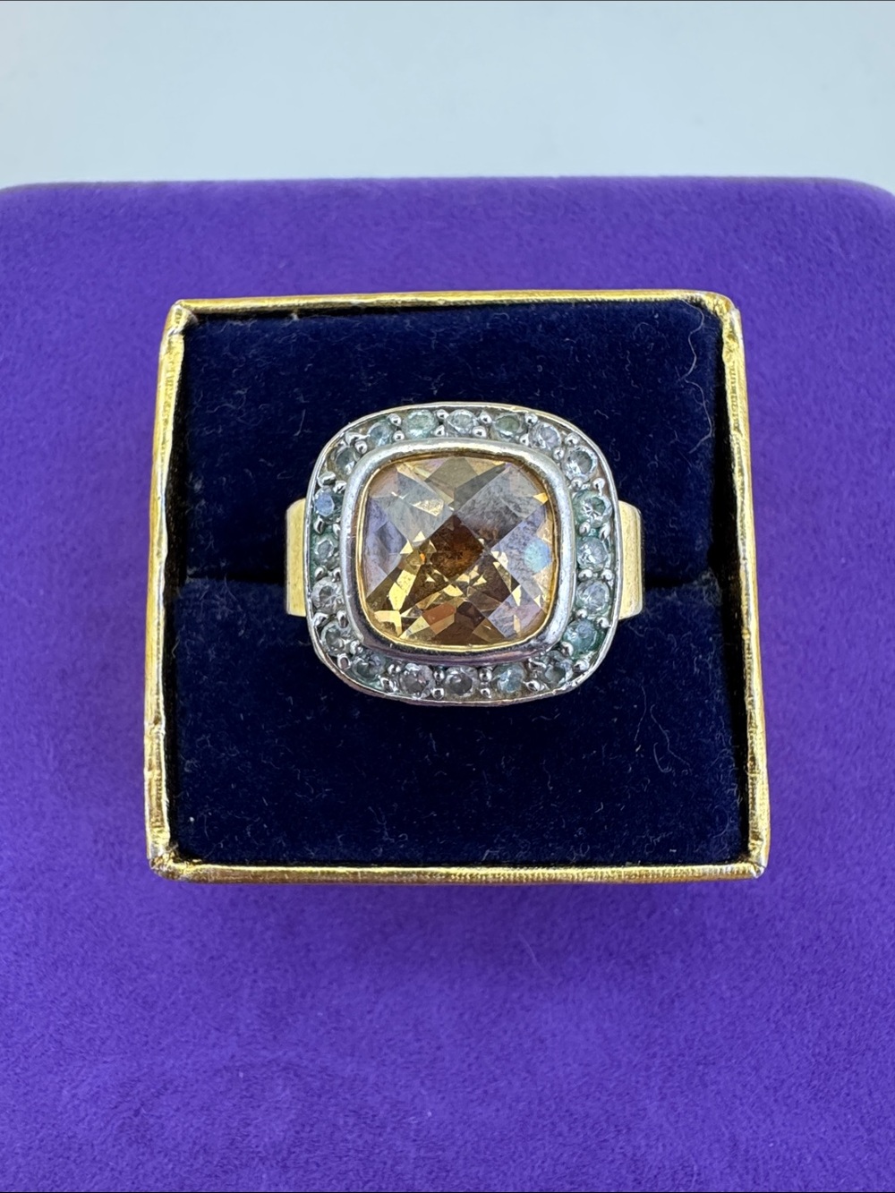 💛 Classic Gold Plated Yellow Crystal Halo Ring | Bold Sparkly Statement
